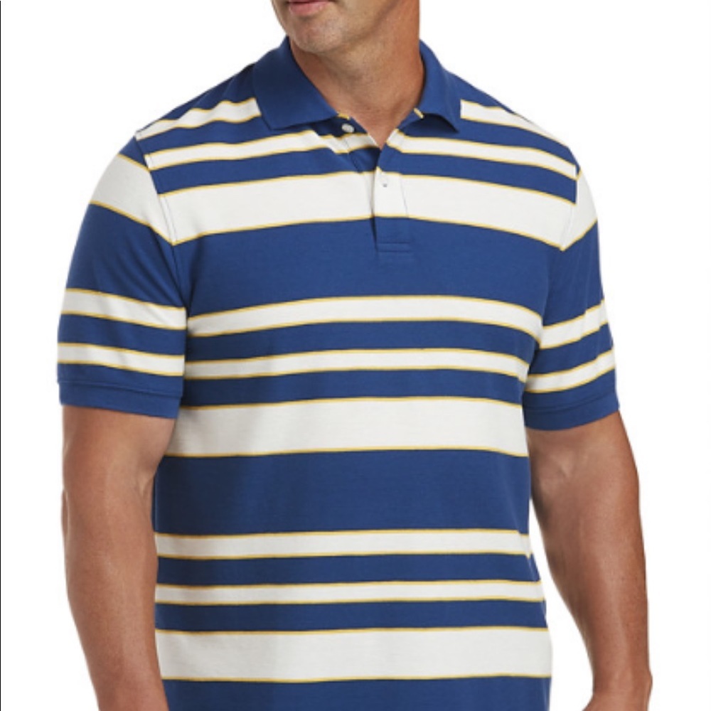 HARBOR BAY Men’s Polo 5XL Blue White Yellow Stripe
